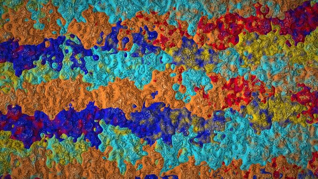 High-resolution 8K abstract procedural image generated with JavaScript. This highly detailed digital artwork features a thick, heavily textured surface resembling glossy impasto paint, melted liquid, 