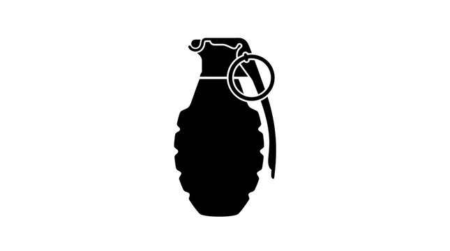 Black silhouette of a hand grenade against a white background