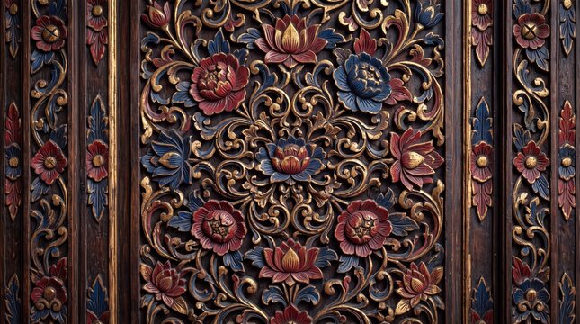 Intricate Traditional Balinese Floral Wood Carving Pattern