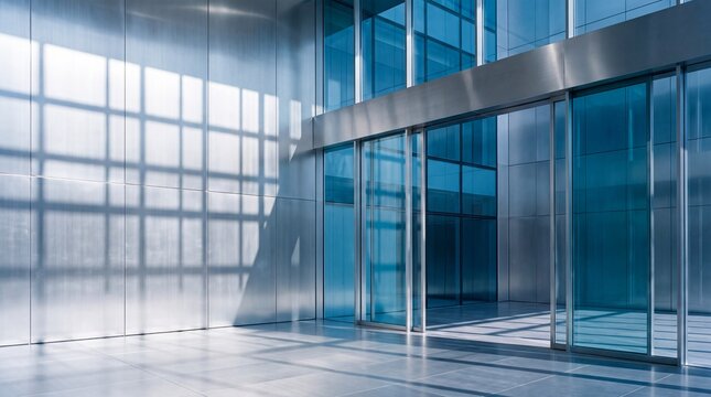 Modern Corporate Building Lobby with Glass and Steel Architecture