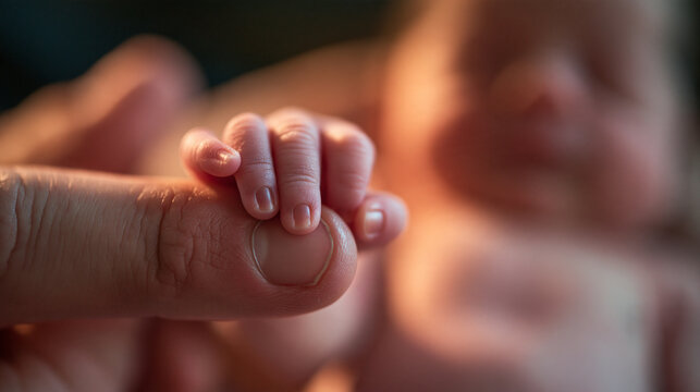 Newborn Baby Hand Holding Parent Finger