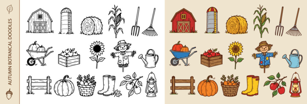 Farm Harvest Garden Doodle Collection for Autumn Season