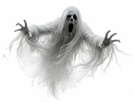 Halloween ghost on transparent background. Spirit figure. PNG element. Generative Ai.