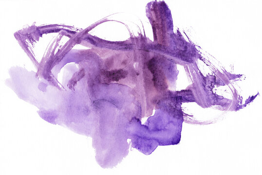 Watercolor background with hand-painted purple stains on paper from an artistic project