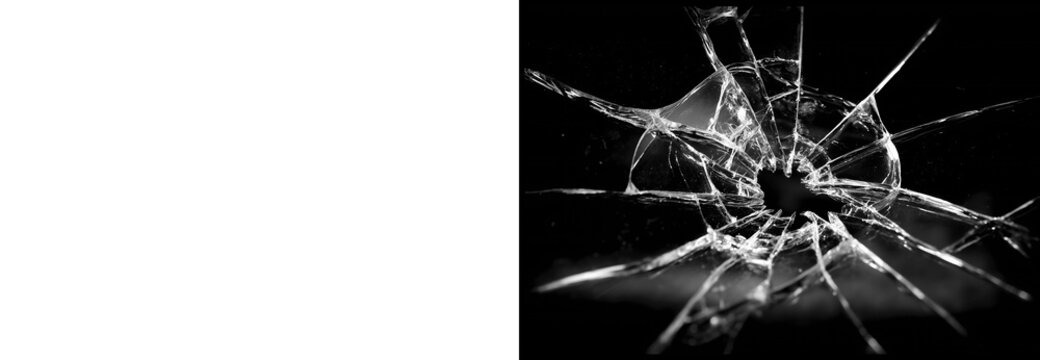 Shattered glass texture with radial cracks isolated on transparent background