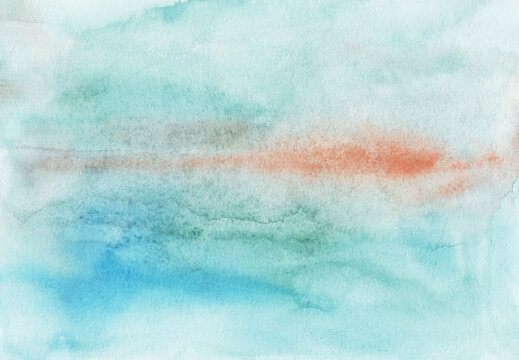 Light blue and brown watercolor background created with hand-painted artistic technique on stained paper