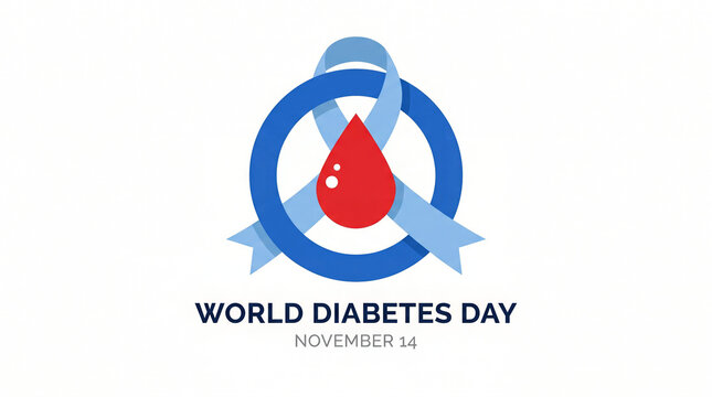Minimal blue circle and ribbon diabetes awareness symbol on white