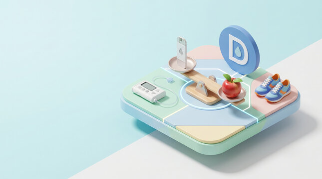 Isometric diabetes management concept balancing testing and nutrition