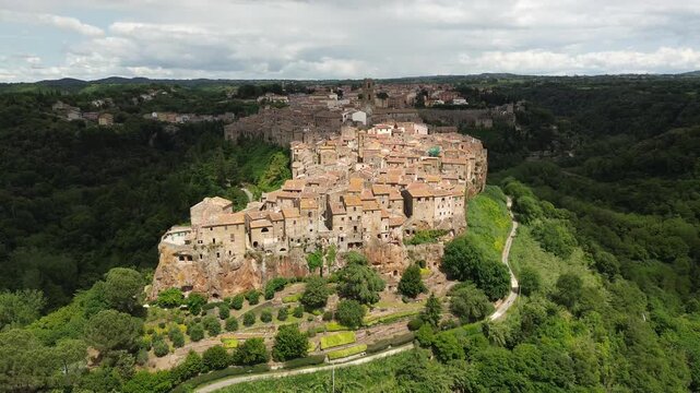 Aerial View of Pitigliano Surrounded by Tuscan Countryside
