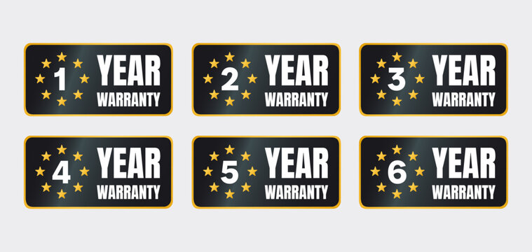 Years of warranty, one, two three to six years warranty card with different labels, icons design, vector illustration