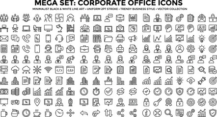 Fototapeta premium Minimalist Corporate Office and Business Line Art Icon Mega Set