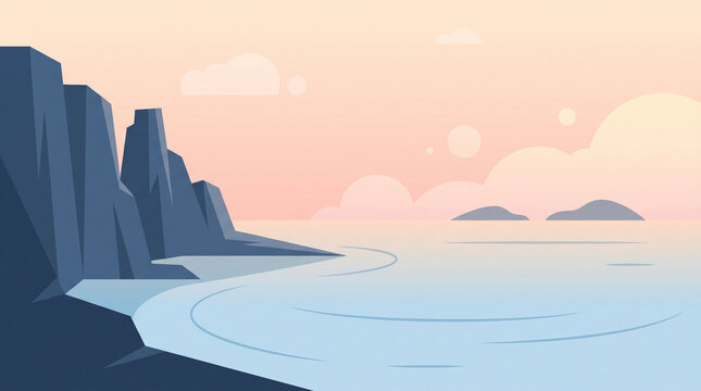 Minimalist Coastal Landscape with Cliffs at Sunrise