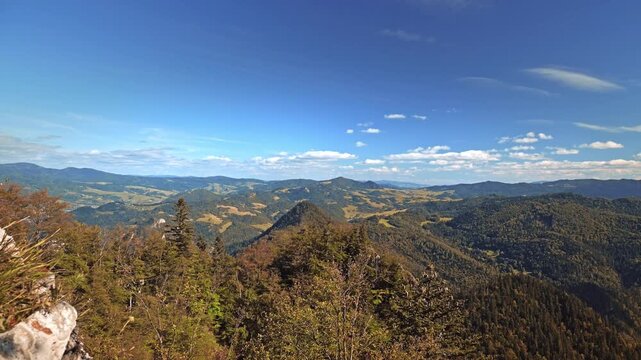 A picturesque summer panorama of the high Tatra mountain range in Podhale region, Poland.