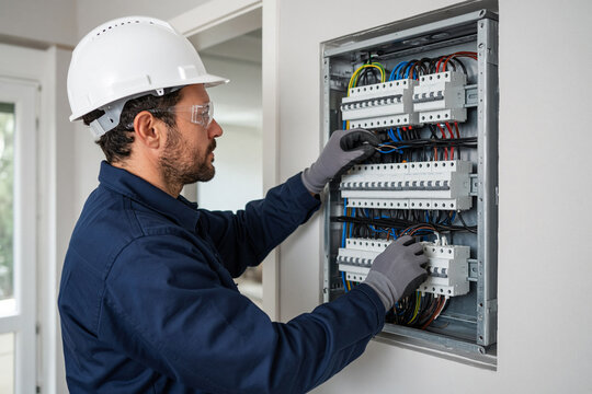 elettricista al lavoro cavi quadro elettrico 