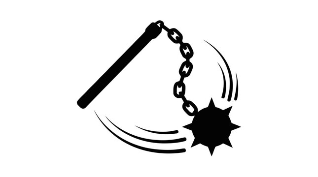 Vector illustration of medieval flail weapon icon with swinging motion on a transparent background