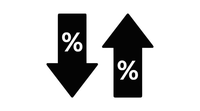 Vector illustration of percentage arrows up and down icon set on a transparent background