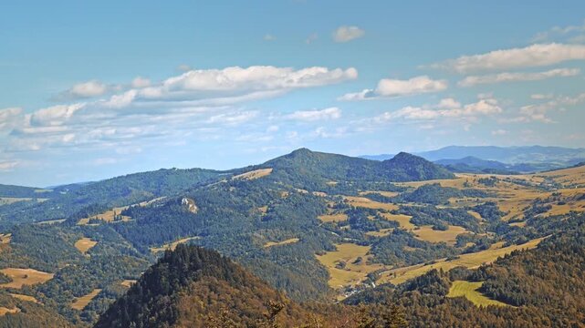 A picturesque summer panorama of the high Tatra mountain range in Podhale region, Poland.