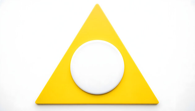 Yellow triangular geometric shape with circular hole isolated on white background