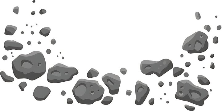Abstract space debris background with scattered grey cratered meteorites