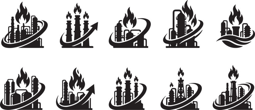 Professional set of business and management office icons representing strategy leadership growth and corporate success planning