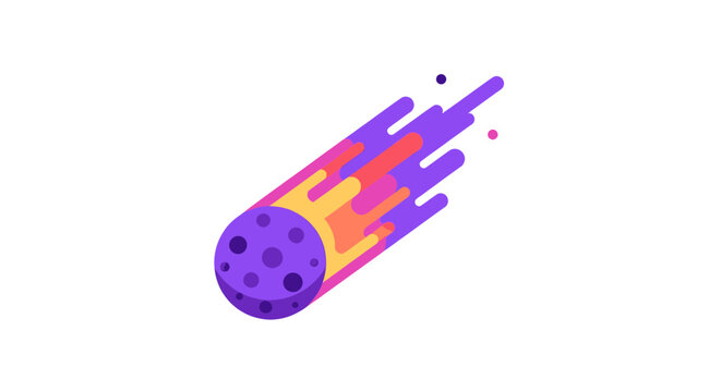 Vibrant cosmic meteor illustration with colorful fiery tail against plain white background, concept for outer space discovery, perfect for science education poster and astronomy graphic design
