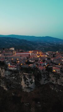 The village of Gerace in Calabria, illuminated by faint lights at night