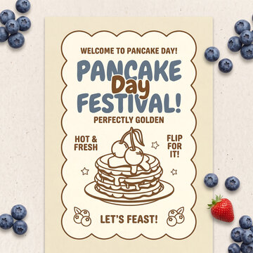 Retro Style Pancake Day Festival Typographic Poster Design Featuring Vintage Line Art Illustration and Graphic Design Assets