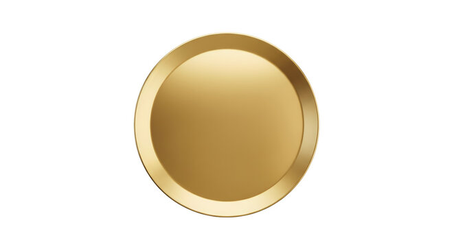Premium glossy golden circle plate icon or luxury metallic blank medal button for award design isolated on white