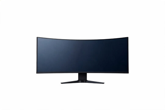 Modern Curved Ultrawide Computer Monitor Display Screen on a Stand Isolated on White Background