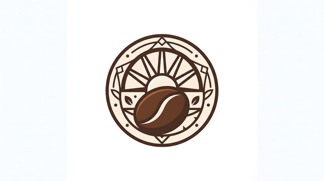 A captivating emblem showcasing a coffee bean centered within a radiant sun and intricate patterns, embodying natural energy, artisanal quality, and a premium coffee experience