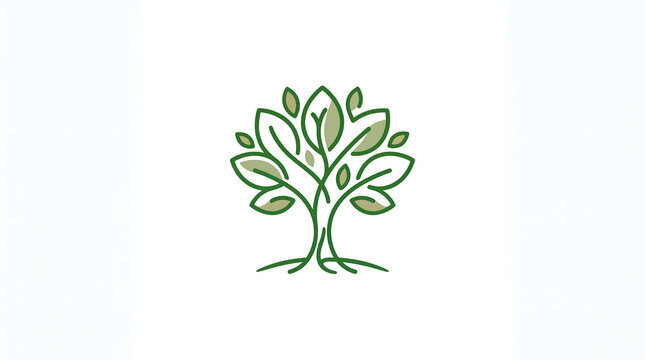 Elegant, stylized tree logo design symbolizing growth, vitality, and connection to nature, with lush green leaves and flowing branches, perfect for eco-conscious branding