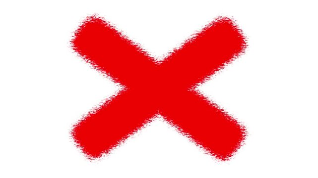 Hand drawn red cross mark isolated on white background