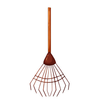 Wooden leaf rake illustration, garden yard tool clipart isolated