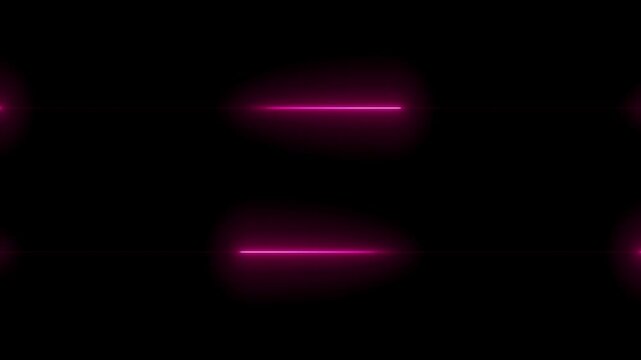 Pink neon light beams sliding across black background, two thin luminous horizontal lines with soft magenta glow, seamless loop video in 4K for logo reveal, title screen and product showcase
