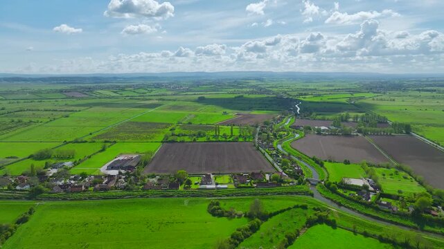 Burrow Mump from a drone, Southlake Moor, Burrowbridge, Taunton, Somerset, England, United Kingdom