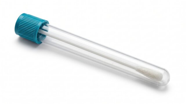 Medical test tube with a cotton swab inside for clinical sampling
