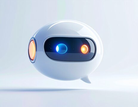 AI Chatbot Assistant Icon with Glowing Eyes on Minimal White Background
