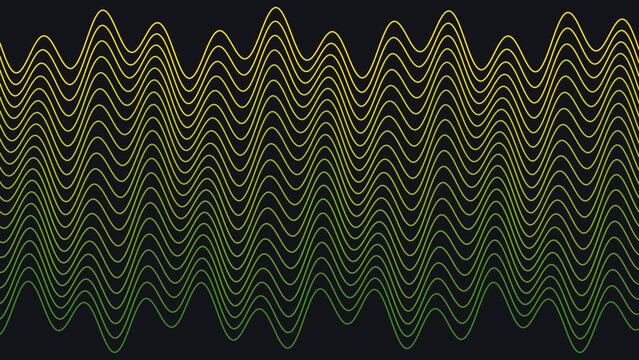 Guilloche Style Abstract Waves With Yellow Green Gradient On Dark Background Vector Art