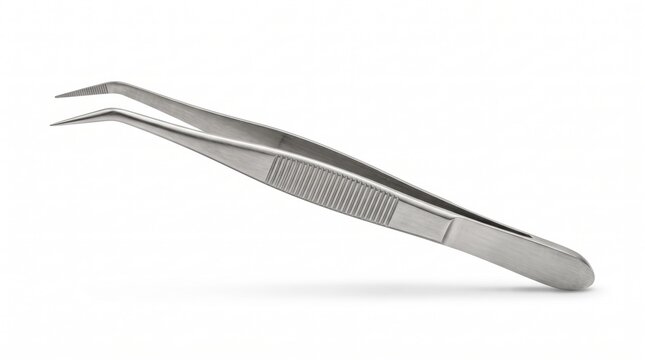 Metal tweezers with a curved tip for precision work