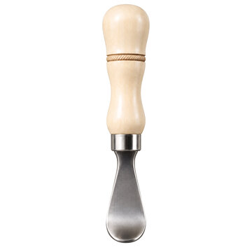 Isolated citrus zester with a light wooden handle and metal blade for