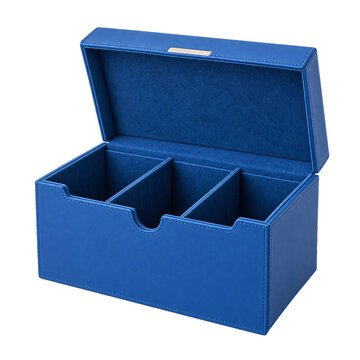 Isolated empty blue storage box with three compartments, perfect for