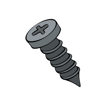 Grey metal screw vector illustration featuring a Phillips head design isolated on a solid transparent background