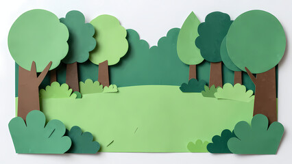 Obraz premium Forest scene is created using paper art. It shows various trees and shrubs in green with a simple layout. Different shapes form the landscape design Generative AI