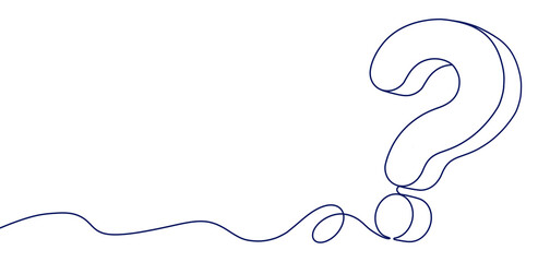 Line art illustration of a question mark symbol, an outline representing questions and assistance © SasubuArt