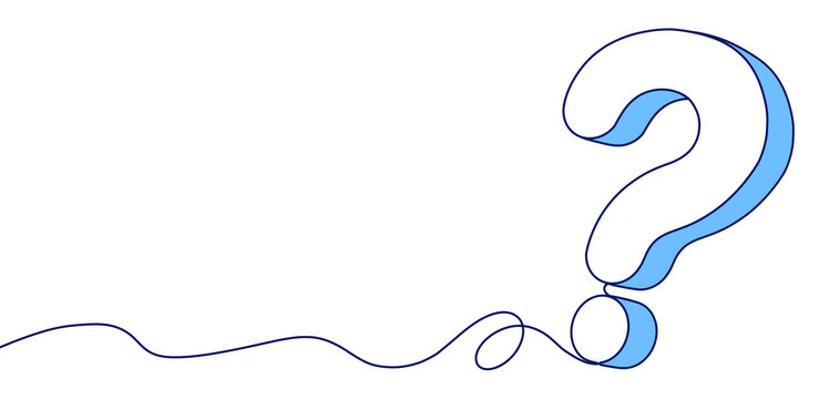 A line art illustration of a question mark symbol an outline representing questions and assistance in a blue color design