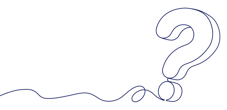 Line art illustration of a question mark symbol, an outline representing questions and assistance