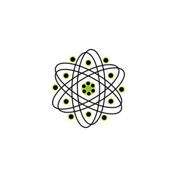 Green energy atom symbol line art vector, eco friendly science nucleus physics icon