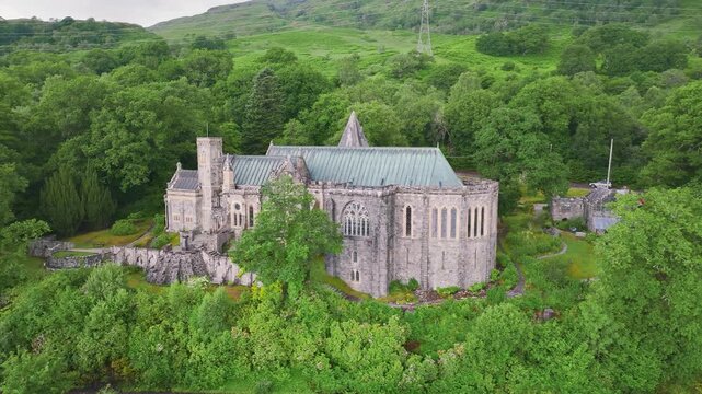 St Conans Kirk from a drone, Loch Awe in Argyll and Bute, Scotland, UK