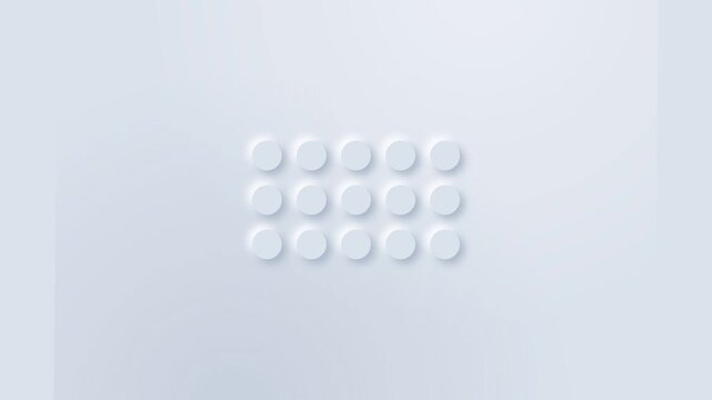 Neomorphic buttons grid animation on clean white surface for user interface design