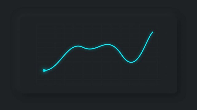 Line chart data graph animation plotting financial growth on dark ui screen